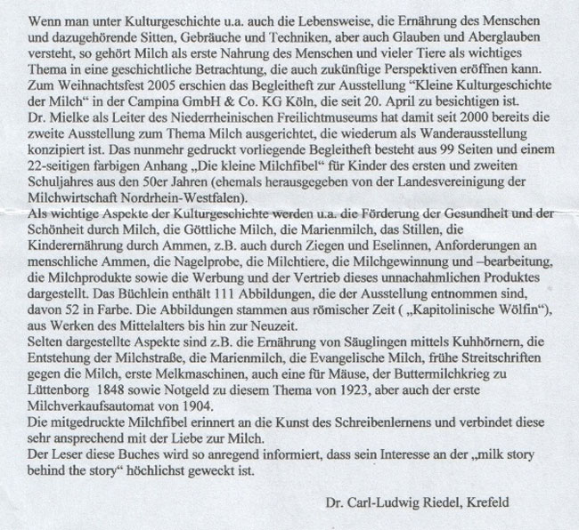 Buchbesprechung von Dr. C.-L. Riedel, "Deutsche Milchwirtschaft"