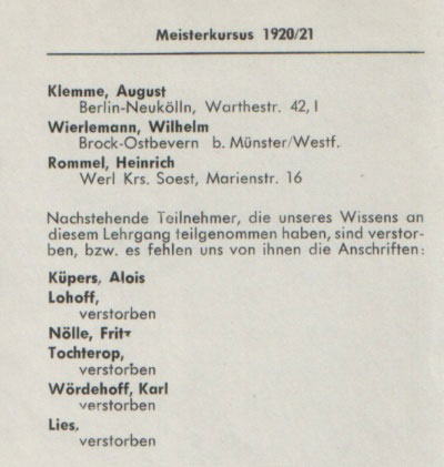 Meisterkursus 1920 / 1921